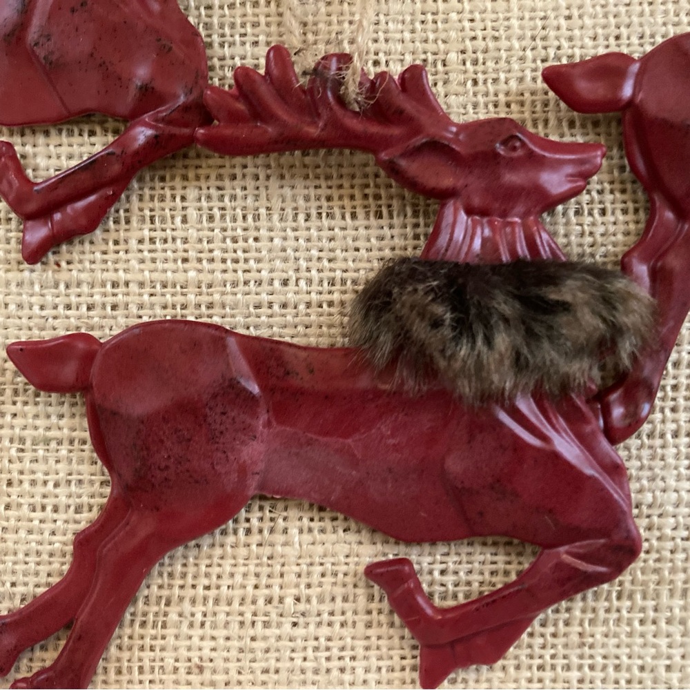 Four Red Reindeer Ornaments with Faux Fur - Picture 4 of 4
